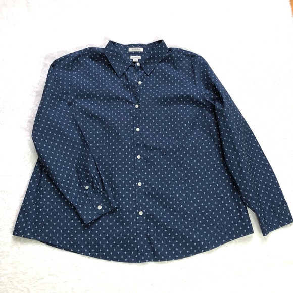 L.L. Bean Tops - L.L. Bean Wrinkle Free Marine Blue Anchor Shirt